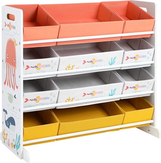 Étagère à jouets SONGMICS, étagère pour chambre d'enfant avec 12 boîtes en  tissu, pour