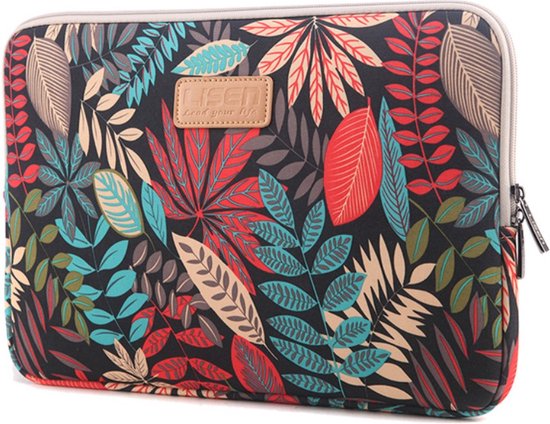 Foto: Peachy insteekhoes sleeve tablet etui canvas bladeren kleurrijk ipad mini zwart