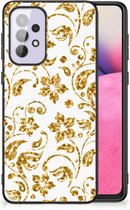 Back Cover Siliconen Hoesje Samsung Galaxy A33 5G Telefoonhoesje met Zwarte rand Gouden Bloemen