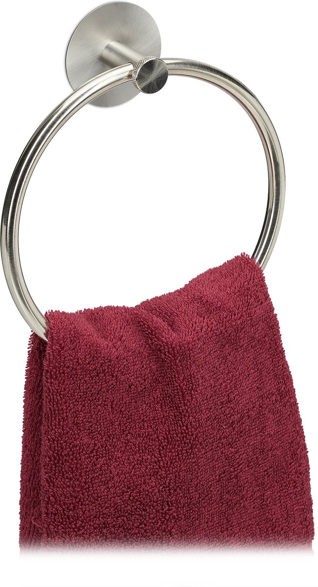 Relaxdays handdoekring zelfklevend - handdoekhouder badkamer - handdoekenhouder zilver