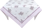 Clayre & Eef Tafelkleed 100x100 cm Wit Paars Katoen Vierkant Lavendel Tafellaken