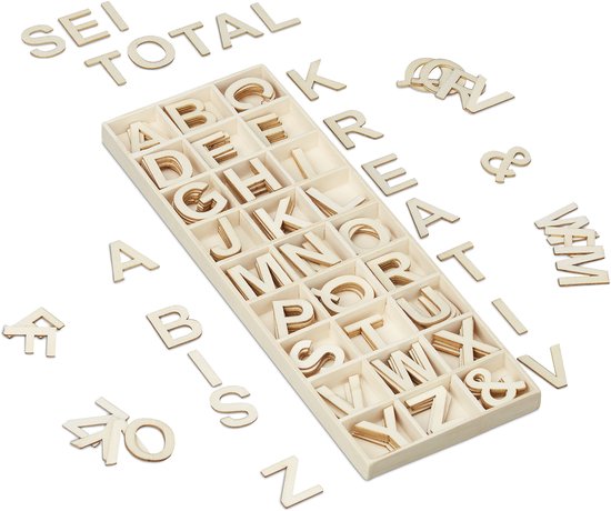 relaxdays alphabet lettres en bois - 3 cm - lettres en bois - lettres décoratives - 162 pièces