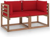 vidaXL Tuinbank 2-zits pallet met rode kussens grenenhout