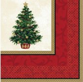 servetten kerstboom 33 x 33 cm papier rood/goud 16 stuks