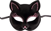 verkleedmasker Kat dames fluweel zwart/roze