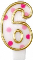 verjaardagskaars cijfer 6 goud/roze 6 cm