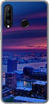 Geschikt voor Huawei P30 Lite hoesje - Rotterdam - Lucht - Roze - Siliconen Telefoonhoesje