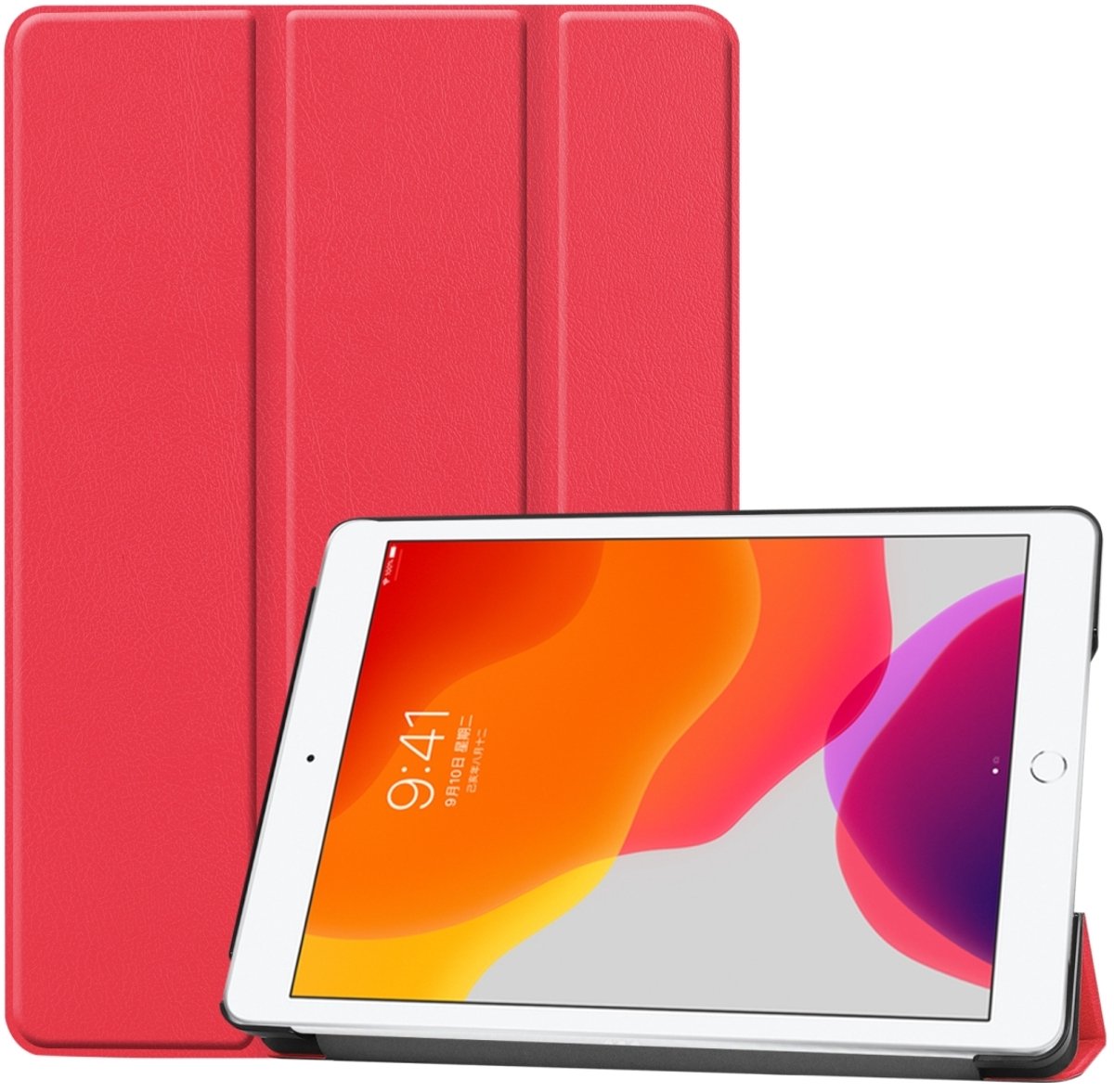 Mobigear Tablethoes geschikt voor Apple iPad 8 (2020) Hoes | Mobigear Tri-Fold Bookcase - Rood