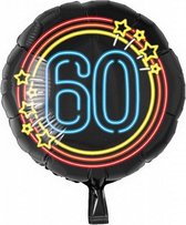 folieballon cijfer 60 rond 46 cm zwart/blauw