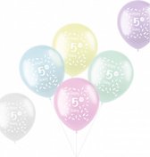 ballonnen Happy 5th Bday pastel 33 cm latex 6 stuks