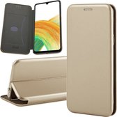 Hoesje geschikt voor Samsung Galaxy A33 - Book Case Lederen Wallet Cover Minimalistisch Pasjeshouder Hoes Goud