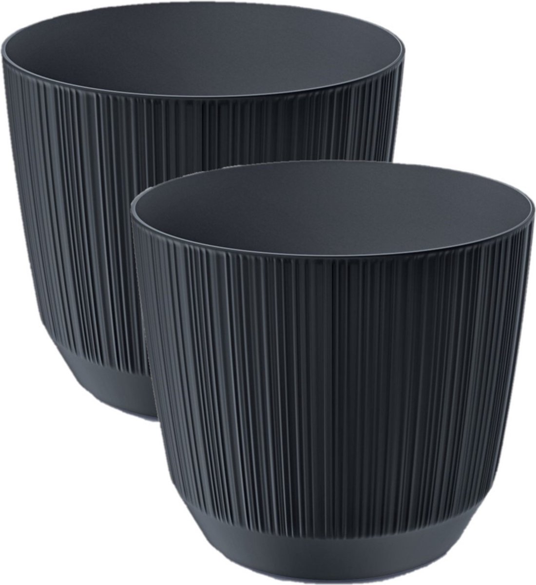 Prosperplast Plantenpot - 2x stuks - stripe - antraciet grijs - kunststof - D13xH11 cm - voor binnen/buiten