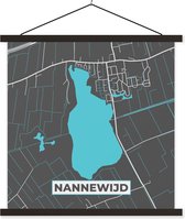 Posterhanger incl. Poster 40x40 cm - Schoolplaat - Kaart - Plattegrond - Nannewijd - Nederland - Stadskaart - Textielposter - Zwarte latten - Plattegrond