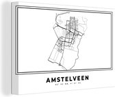 Canvas Schilderij Kaart – Plattegrond – Stadskaart – Amstelveen – Nederland – Zwart Wit - 60x40 cm - Wanddecoratie