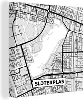 Canvas Schilderij Plattegrond - Sloterplas - Kaarten - Stadskaart - Nederland - 50x50 cm - Wanddecoratie