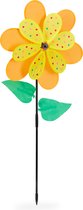 Relaxdays windmolen bloem - tuinsteker - voor kinderen - tuindecoratie - oranje/geel