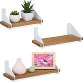 Relaxdays wandplank set van 3 - zwevende plank - met houder - modern - hout/metaal