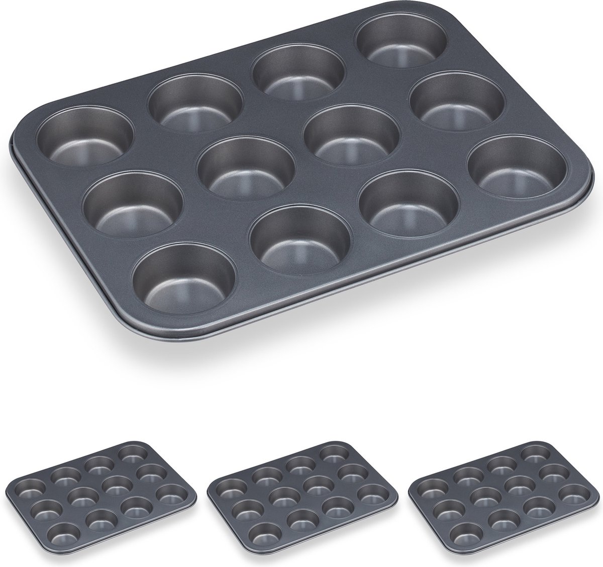 Relaxdays 4x muffinvorm 12 holtes - antiaanbak muffin balkblik - bakvorm muffins