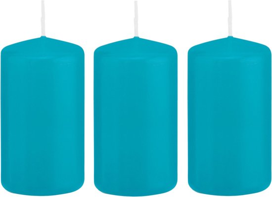 5x Turquoise blauwe cilinderkaarsen/stompkaarsen 5 x 10 cm 23 branduren - Geurloze kaarsen turkoois blauw - Woondecoraties