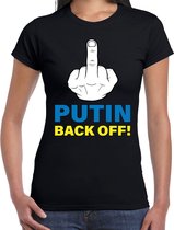 Putin back off t-shirt zwart dames -middelvinger- Oekraine protest/ demonstratie shirt met Oekraiense vlag in letters XXL