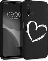 kwmobile telefoonhoesje compatibel met Xiaomi Redmi 9T - Hoesje voor smartphone in wit / zwart - Brushed Hart design