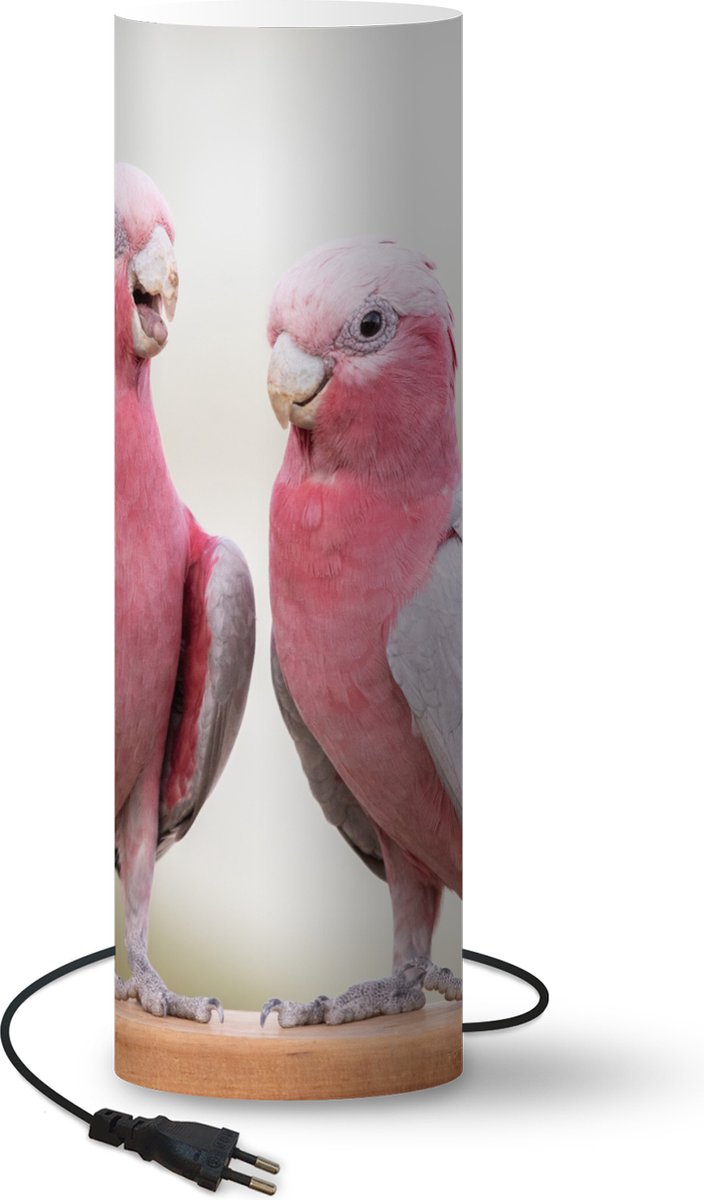 Lamp - Nachtlampje - Tafellamp slaapkamer - Twee roze kaketoe's in gesprek - 70 cm hoog - Ø22.3 cm - Inclusief LED lamp