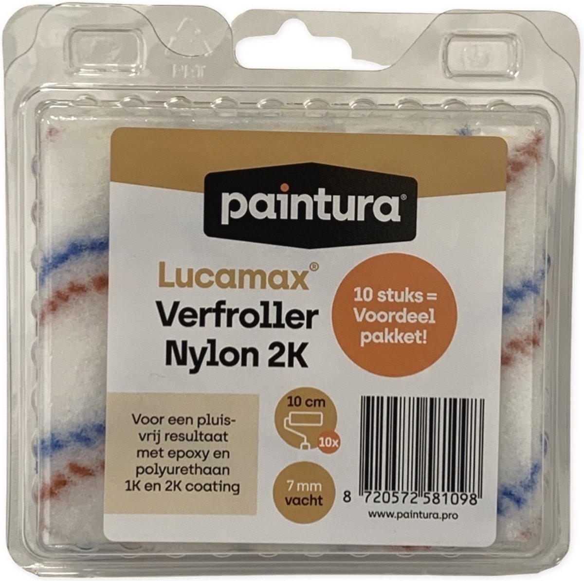 Paintura Lucamax Verfroller Nylon 7mm Voor 2k Epoxy Coatings 10cm In Box Van 10st.