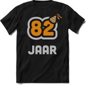 82 Jaar Feest kado T-Shirt Heren / Dames - Perfect Verjaardag Cadeau Shirt - Goud / Zilver - Maat L