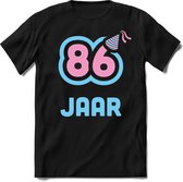 86 Jaar Feest kado T-Shirt Heren / Dames - Perfect Verjaardag Cadeau Shirt - Licht Blauw / Licht Roze - Maat XL