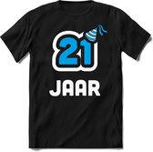 21 Jaar Feest kado T-Shirt Heren / Dames - Perfect Verjaardag Cadeau Shirt - Wit / Blauw - Maat XL