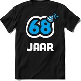 68 Jaar Feest kado T-Shirt Heren / Dames - Perfect Verjaardag Cadeau Shirt - Wit / Blauw - Maat XL