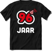 96 Jaar Feest kado T-Shirt Heren / Dames - Perfect Verjaardag Cadeau Shirt - Wit / Rood - Maat 9XL