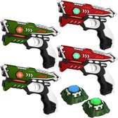 KidsTag lasergame set met 4 laserpistolen rood/groen en 2 Light Battle targets. Lasergame voor 4 spelers - 4 Laserguns + 2 Targets