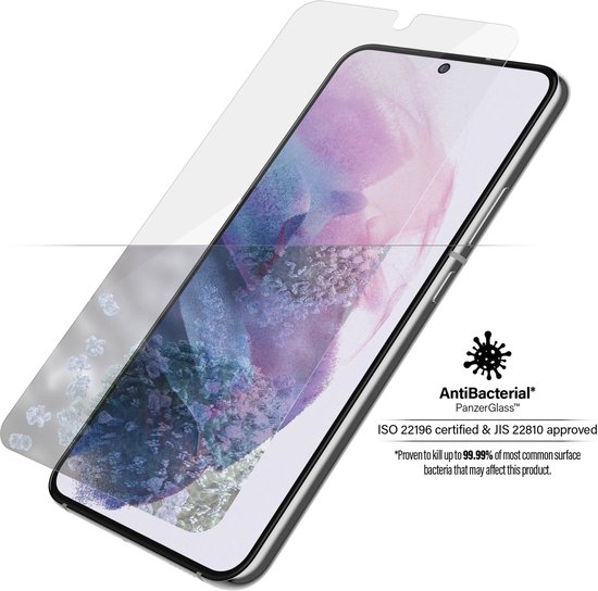 PanzerGlass Edge to Edge Screenprotector op Samsung Galaxy S22. Antibacterieel.
