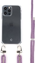 Coverzs Transparant case met paars koord geschikt voor Apple iPhone 13 Pro - Telefoonhoesje met koord - Backcover hoesje met koord