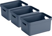 3x stuks donkerblauwe opbergboxen/opbergdozen/opbergmanden kunststof - 5 liter - opbergen manden/dozen/bakken - opbergers