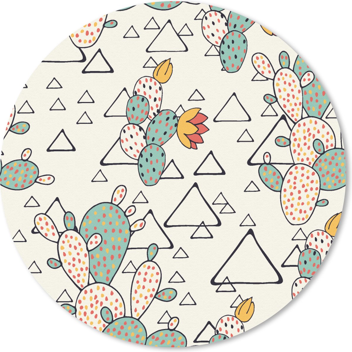 Muismat rond 50x50 cm - Mousepad Patroon - Cactus - Driehoek - Ronde muismatten