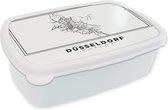 Broodtrommel Wit - Lunchbox - Brooddoos - Stadskaart – Zwart Wit - Kaart – Düsseldorf – Duitsland – Plattegrond - 18x12x6 cm - Volwassenen