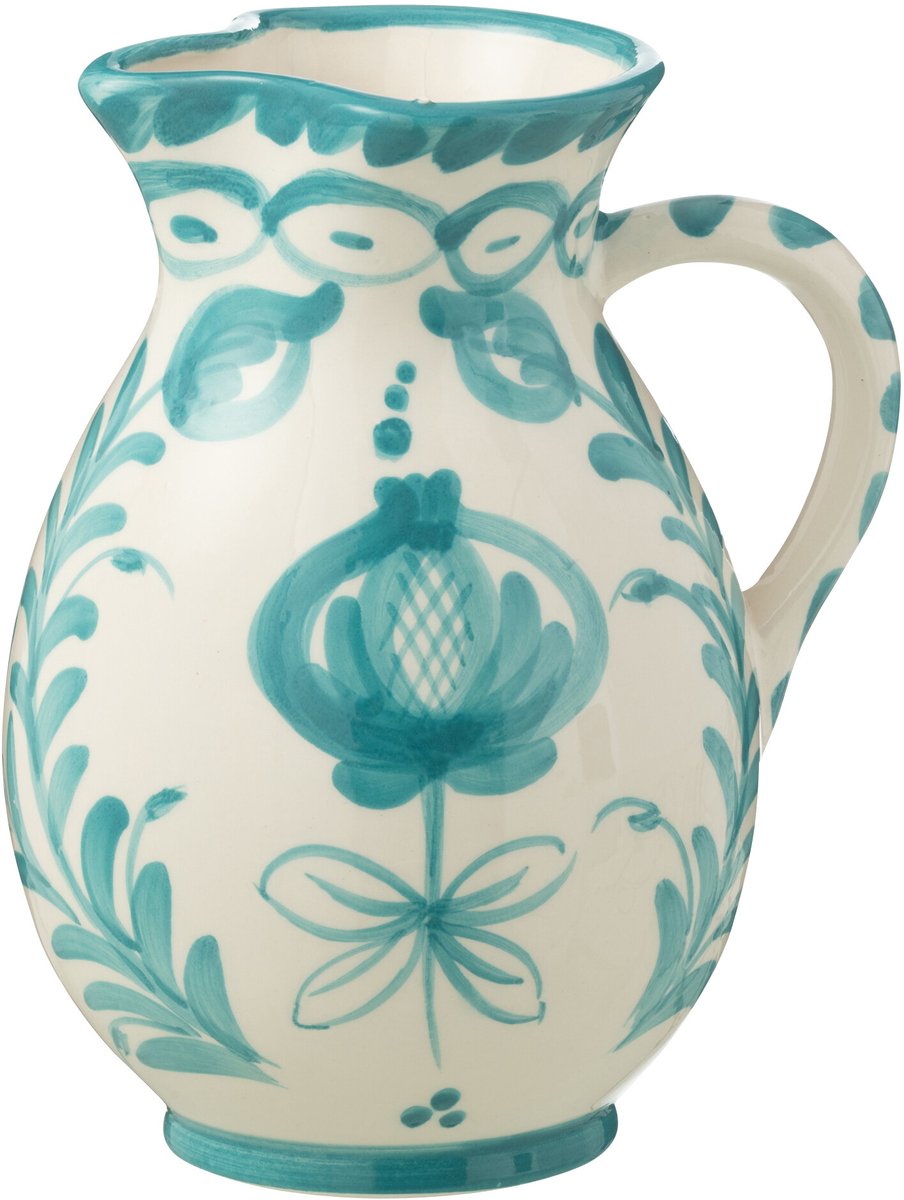 J-Line kruik Granada - keramiek - wit/aqua - medium