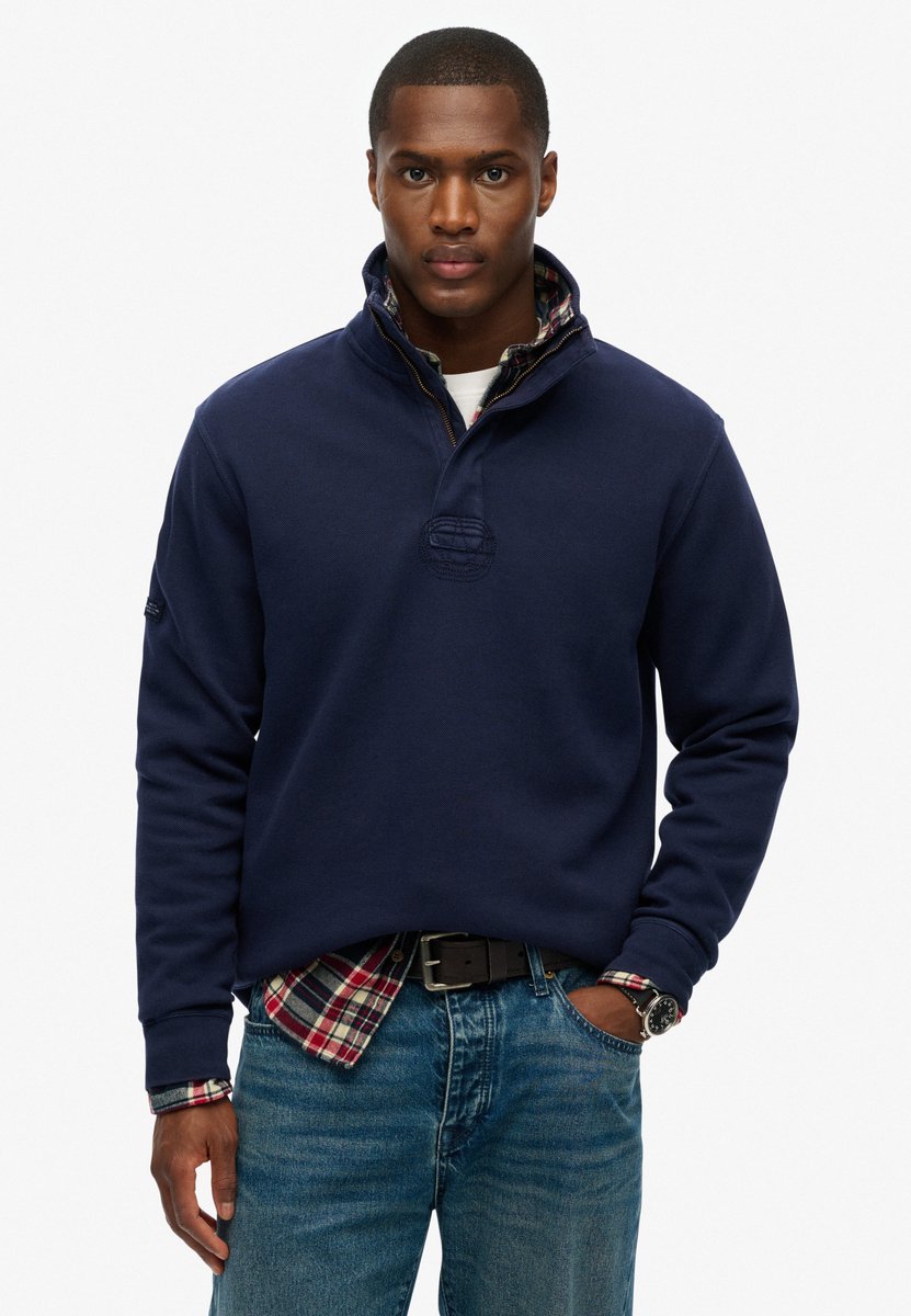 Superdry Klassieke katoenen piqué-trui met halve rits Heren Truien Marineblauw