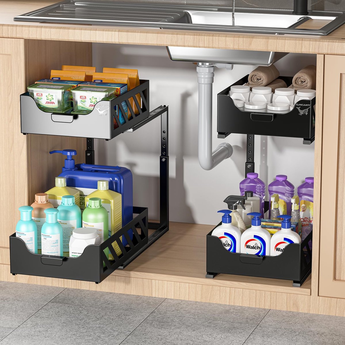 My Ninki ® Uittrekbare Keuken- en Badkamer Organizer van Metaal, Verstelbare Hoogte, Voor Optimale Opslagoplossingen