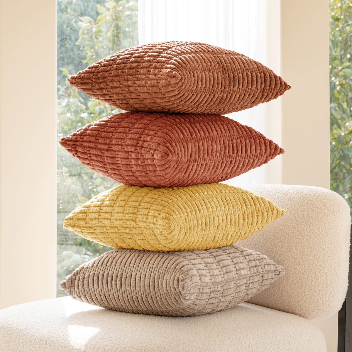My Ninki ® Kussenslopen Set van 4 voor Herfstdecoratie – Zacht Corduroy Fluweel met Warme Kleurcombinaties
