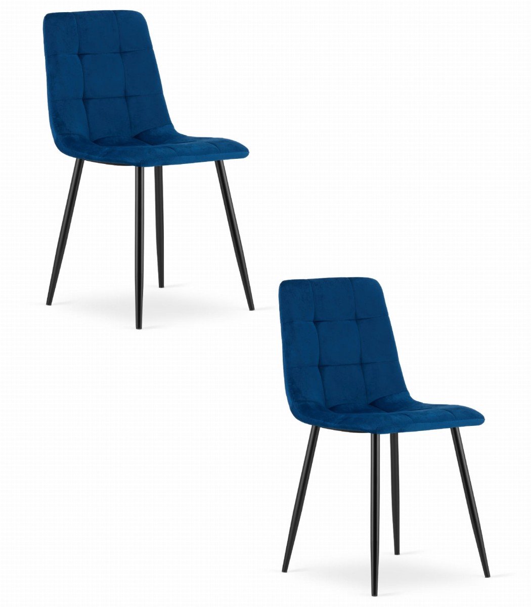 LEOBERT Set van 2 Eetkamerstoelen KARA Donkerblauw – Velvet Bekleding, Zwarte Metalen Poten, Modern, Ergonomisch Design, Max. 120 kg