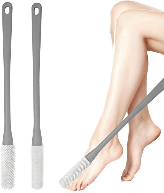 Lot de 2 brosses de nettoyage pour les pieds en silicone, 40 cm, avec manche, pour personnes âgées