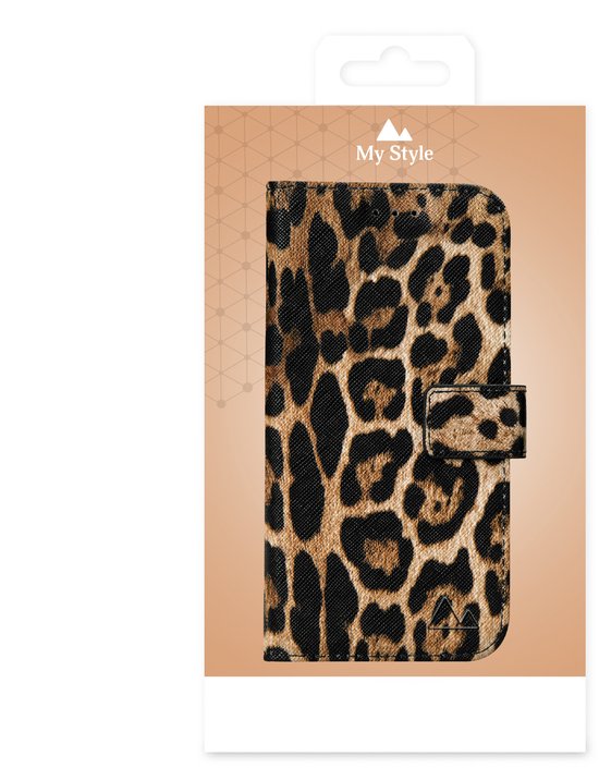 Coque de téléphone My Style adaptée à Apple iPhone 16 Plus | Portefeuille Bookcase My Style Flex Wallet | Porte-cartes pour 3 cartes | Étui pour carte de débit, carte de transport en commun, permis de conduire - Wild Leopard | Marron