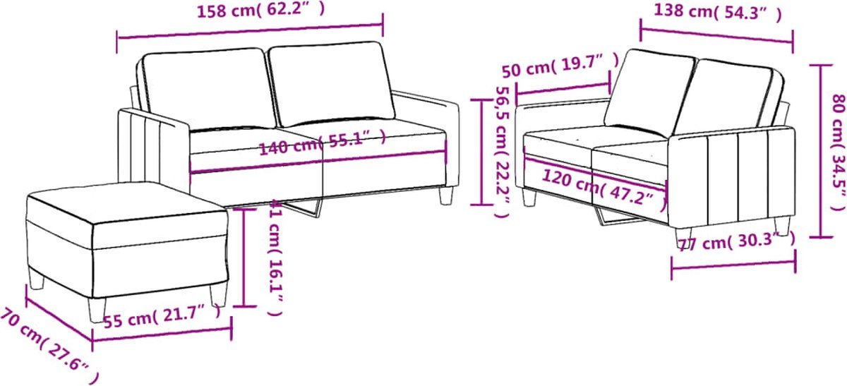 vidaXL - 3-delige - Loungeset - met - kussens - stof - lichtgrijs