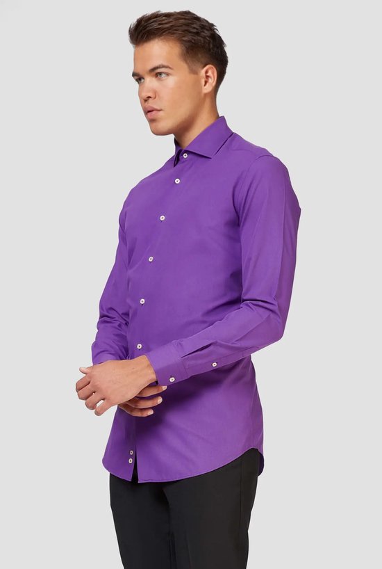 OppoSuits Purple Prince Shirt - Heren Overhemd - Carnavalskleding - Casual Effen Gekleurd - Paars - Maat EU 39/40