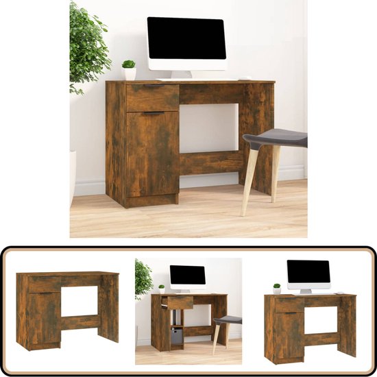 Bureau élégant en Chêne fumé 100x50x75 cm Bureau d’ordinateur - Armoire de bureau - Bureau en bois - Bureau brun - Escritorio Madera - Bureau - Office à Home