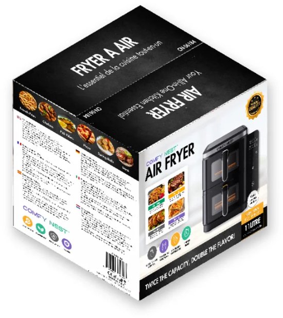 Comfy Nest, Friteuse à Air Chaud 5L avec Écran Digital 1400W, Technologie Rapid Air, 10 Programmes Prédéfinis, Contrôle de Température 80-200°C, Noir, Cuisine Saine et Pratique, Air Fryer Comfy Nest, Friteuse à Air Chaud 5L avec Écran Digital 1400W, Technologie Rapid Air, 10 Programmes Prédéfinis, Contrôle de Température 80-200°C, Noir, Cuisine Saine et Pratique, Air Fryer