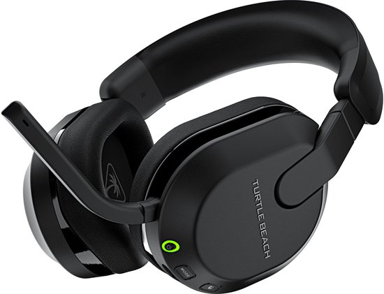 Zwarte Turtle Beach gaming headset met microfoon, verstelbare hoofdband en zachte oorkussens.